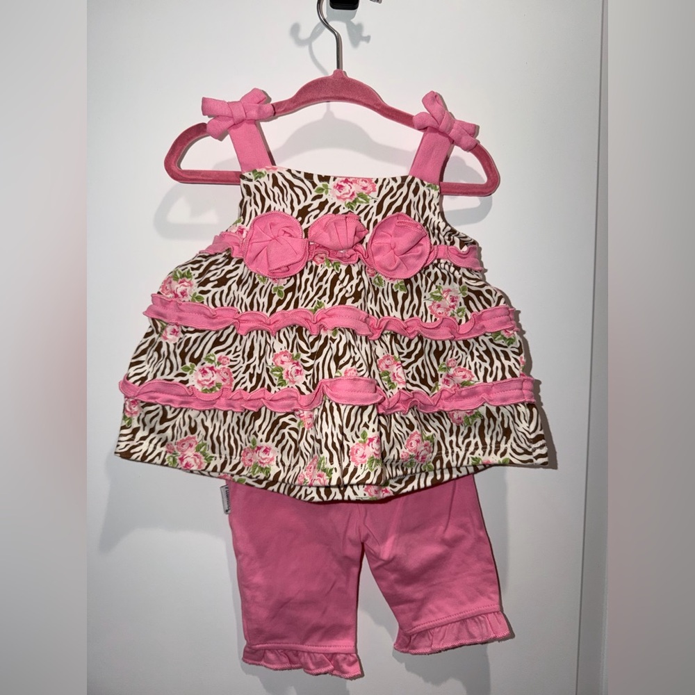 NWT Vintage 2011 Vitamins Kids Zebra & Rose Ruffle Set - 9M 🌸🦓